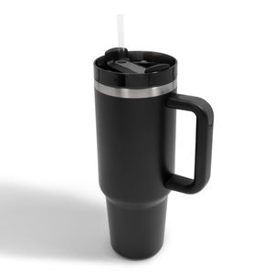 NEW 40oz Stainless Steel Tumbler with Handle & Straw Black